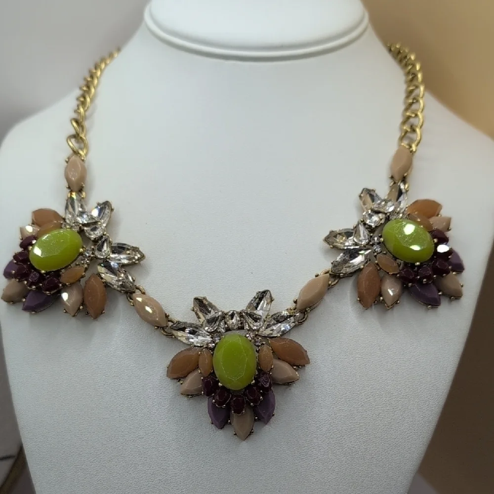 J. Crew Gold and Purple Floral Necklace
